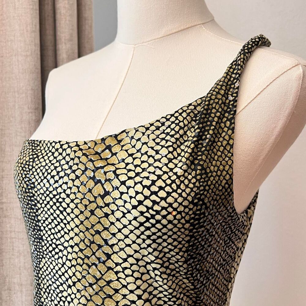 Cache Metallic Snakeskin Print Asymmetrical Dress… - image 3